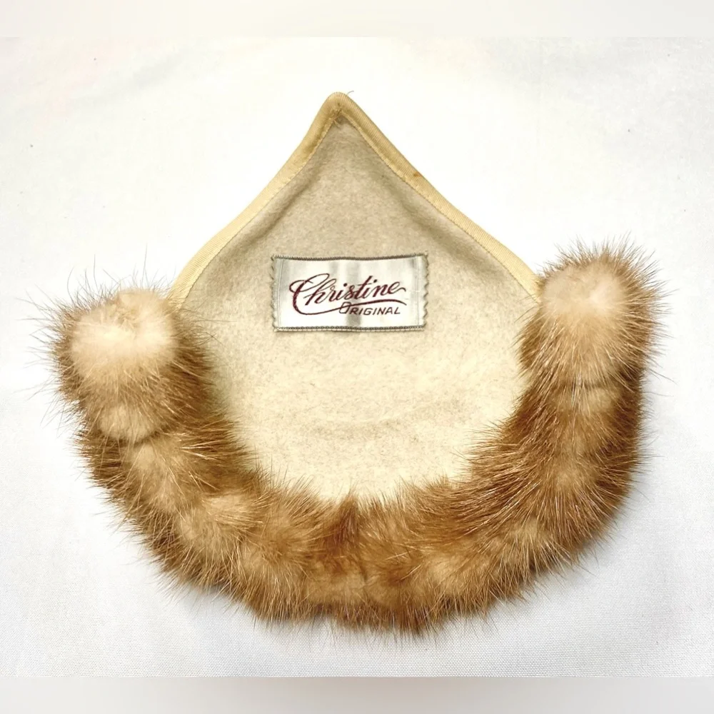 HAT Christine Original 1950s Mink Hat Vintage Headband Style Light brown Mink - Picture 7 of 12